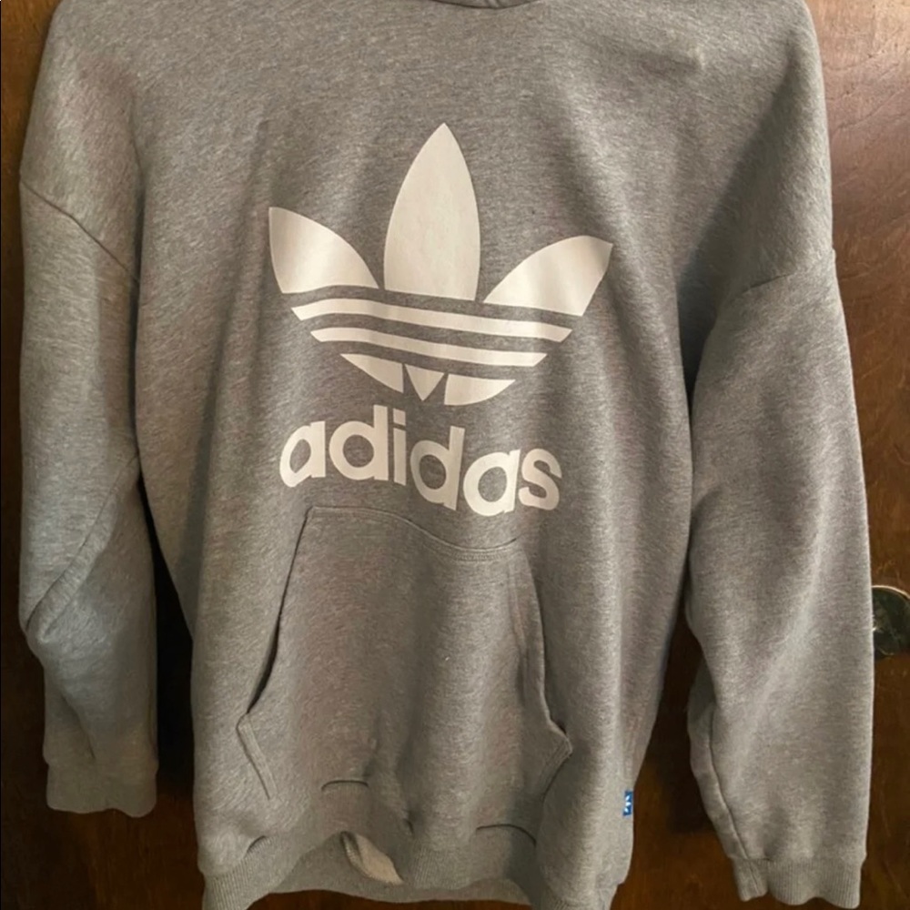 Adidas Favorites Hoodie in Medium Grey Heather/White